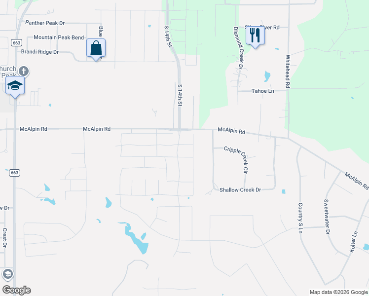 map of restaurants, bars, coffee shops, grocery stores, and more near 830 Rustic Trail in Midlothian