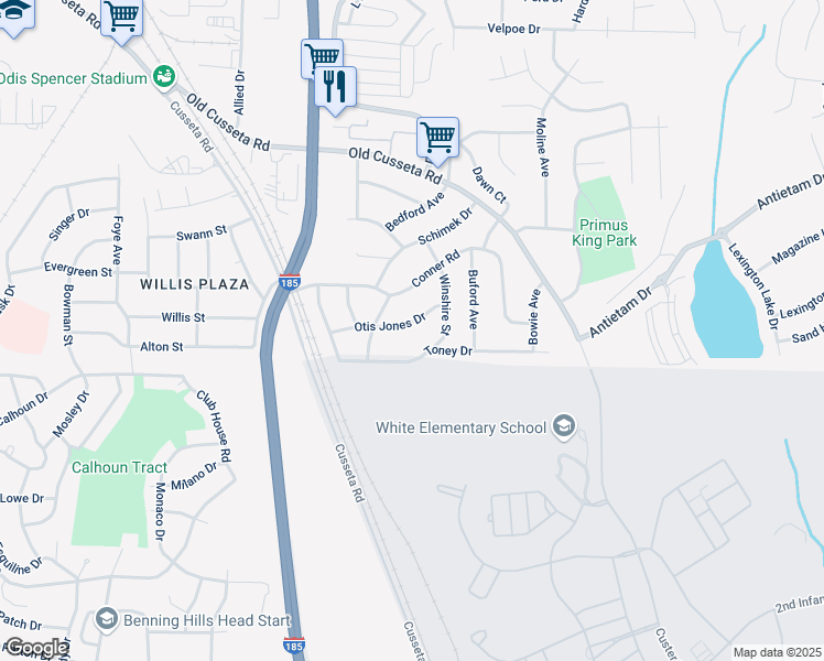 map of restaurants, bars, coffee shops, grocery stores, and more near 4630 Otis Jones Drive in Columbus