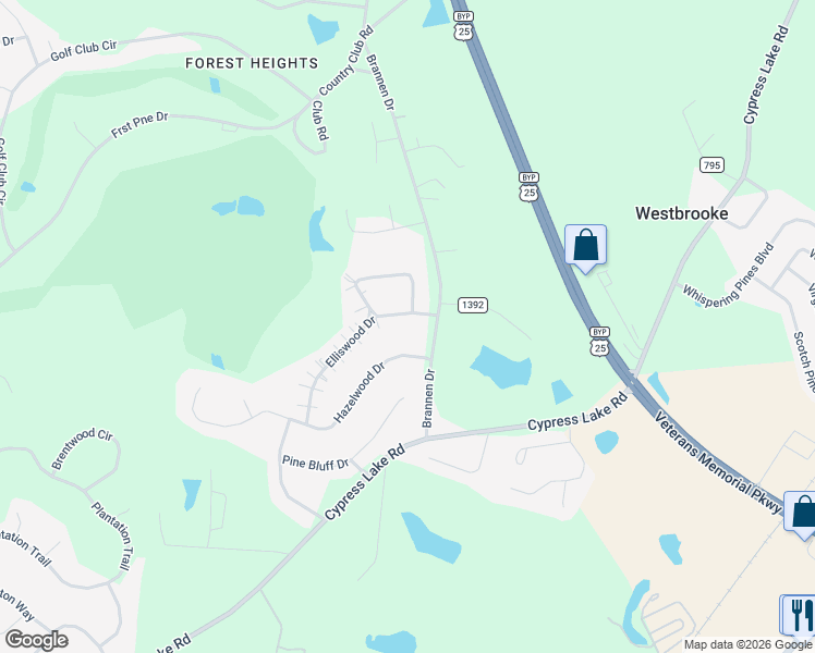 map of restaurants, bars, coffee shops, grocery stores, and more near 101 Elliswood Drive in Statesboro
