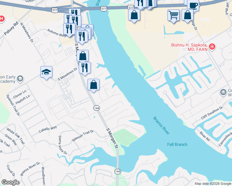 map of restaurants, bars, coffee shops, grocery stores, and more near 2005 Brazos View Court in Granbury