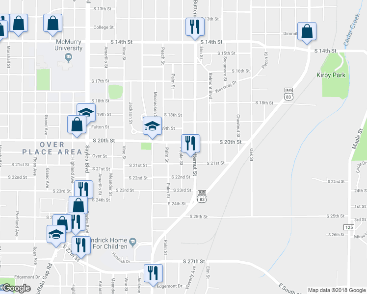 map of restaurants, bars, coffee shops, grocery stores, and more near 2009 Poplar Street in Abilene