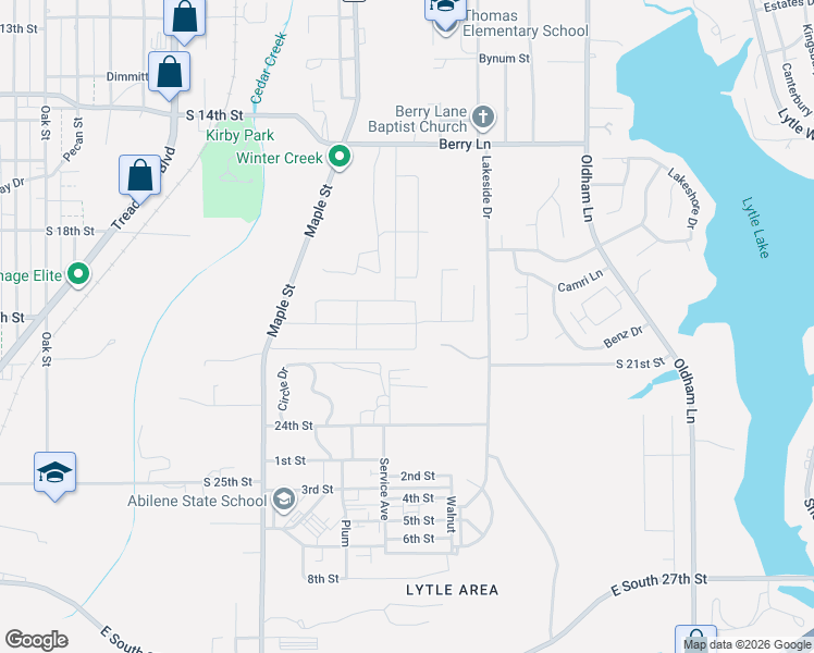 map of restaurants, bars, coffee shops, grocery stores, and more near Abilene State School in Abilene
