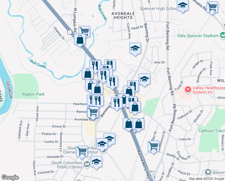 map of restaurants, bars, coffee shops, grocery stores, and more near in Columbus