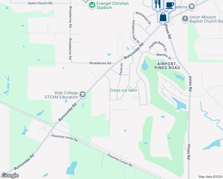 map of restaurants, bars, coffee shops, grocery stores, and more near 8205 Roosevelt Drive in Shreveport