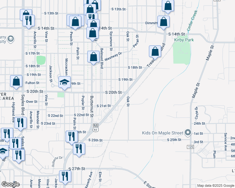 map of restaurants, bars, coffee shops, grocery stores, and more near 2002 Chestnut Street in Abilene
