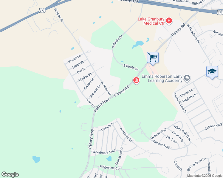 map of restaurants, bars, coffee shops, grocery stores, and more near 1908 Easy Court in Granbury
