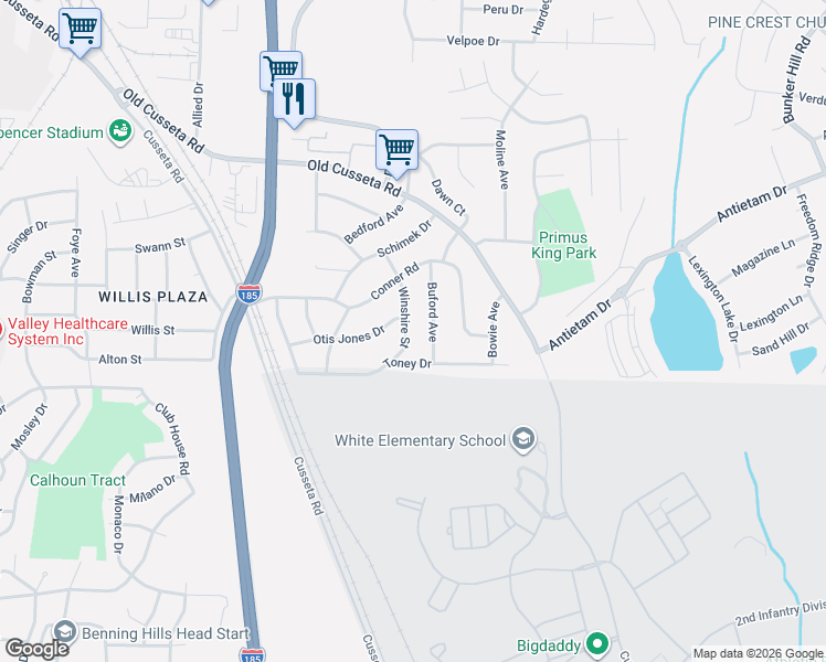 map of restaurants, bars, coffee shops, grocery stores, and more near 1526 Winshire Street in Columbus