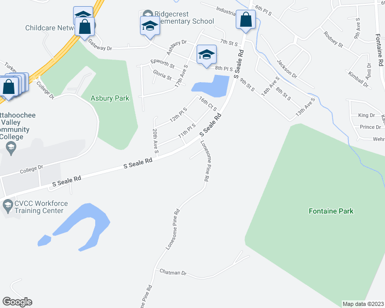 map of restaurants, bars, coffee shops, grocery stores, and more near 1810 Lonesome Pine Court in Phenix City