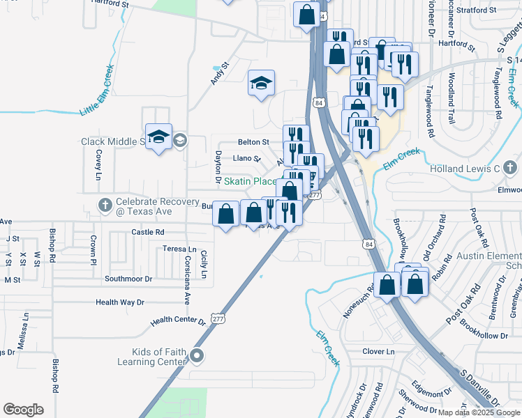 map of restaurants, bars, coffee shops, grocery stores, and more near 1973 Denton Street in Abilene