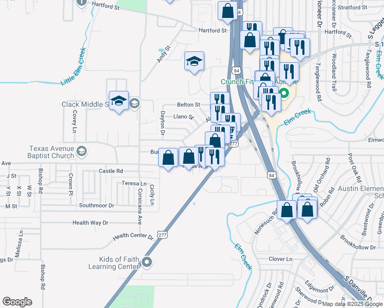 map of restaurants, bars, coffee shops, grocery stores, and more near 1973 Denton Street in Abilene