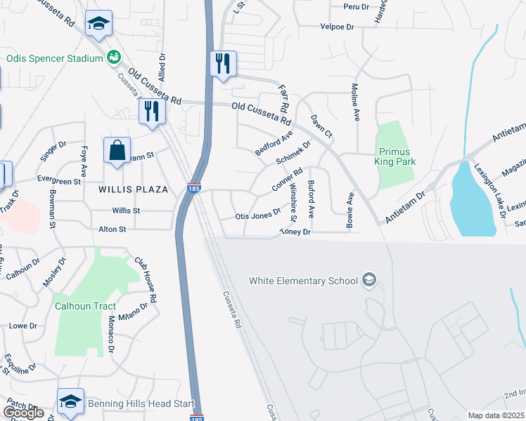 map of restaurants, bars, coffee shops, grocery stores, and more near 4630 Otis Jones Drive in Columbus