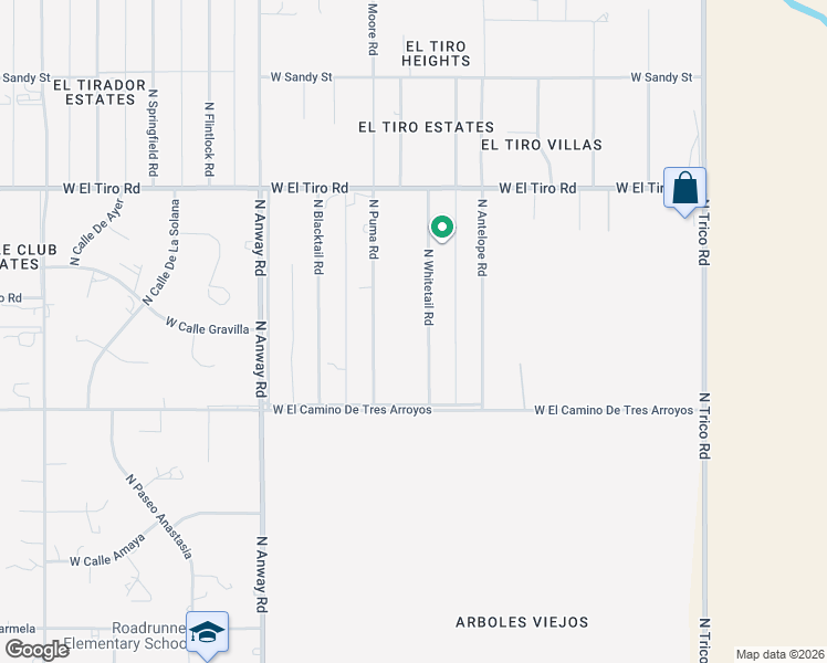 map of restaurants, bars, coffee shops, grocery stores, and more near 12061 North Whitetail Road in Marana