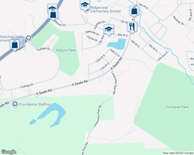 map of restaurants, bars, coffee shops, grocery stores, and more near 1817 South Seale Road in Phenix City