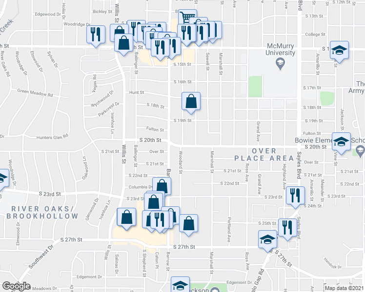 map of restaurants, bars, coffee shops, grocery stores, and more near 2998 South 20th Street in Abilene