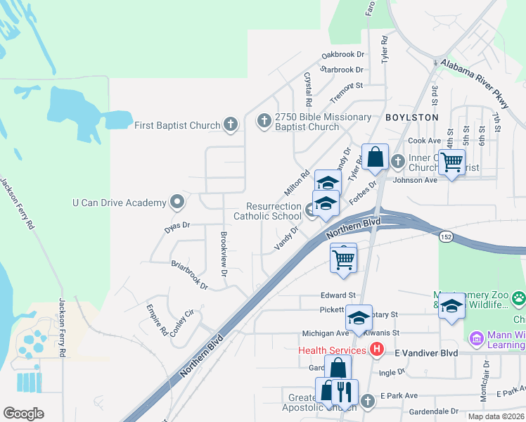 map of restaurants, bars, coffee shops, grocery stores, and more near 1745-2899 Milton Road in Montgomery