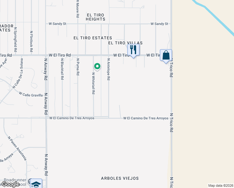 map of restaurants, bars, coffee shops, grocery stores, and more near 12190 North Antelope Road in Marana