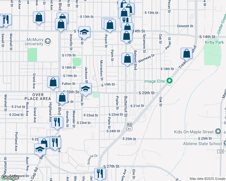map of restaurants, bars, coffee shops, grocery stores, and more near 1449 South 19th Street in Abilene