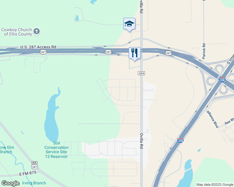 map of restaurants, bars, coffee shops, grocery stores, and more near in Waxahachie