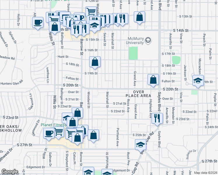 map of restaurants, bars, coffee shops, grocery stores, and more near 2733 Fulton Street in Abilene