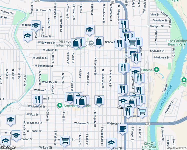 map of restaurants, bars, coffee shops, grocery stores, and more near 506 North Lake in Carlsbad