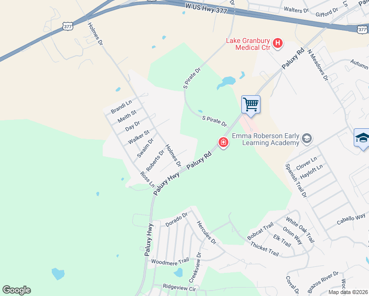 map of restaurants, bars, coffee shops, grocery stores, and more near 1900 Lazy Ct in Granbury