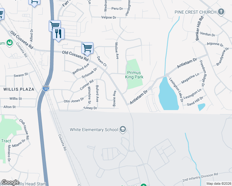map of restaurants, bars, coffee shops, grocery stores, and more near 1439 Bowie Avenue in Columbus