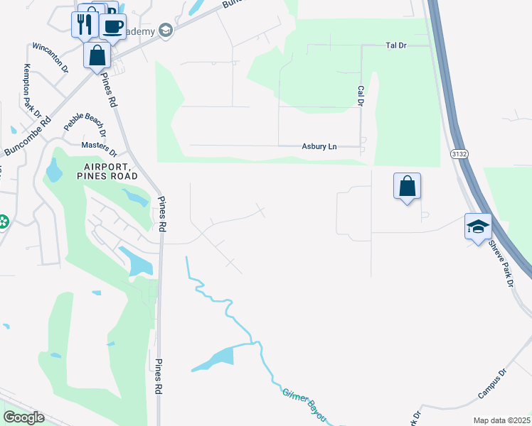 map of restaurants, bars, coffee shops, grocery stores, and more near 5825 Quail Ridge Boulevard in Shreveport