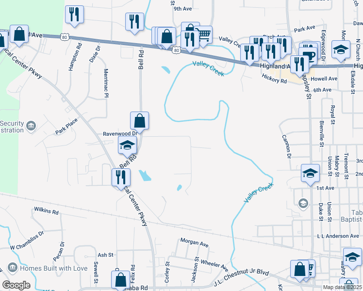 map of restaurants, bars, coffee shops, grocery stores, and more near 901 Ravenwood Drive in Selma