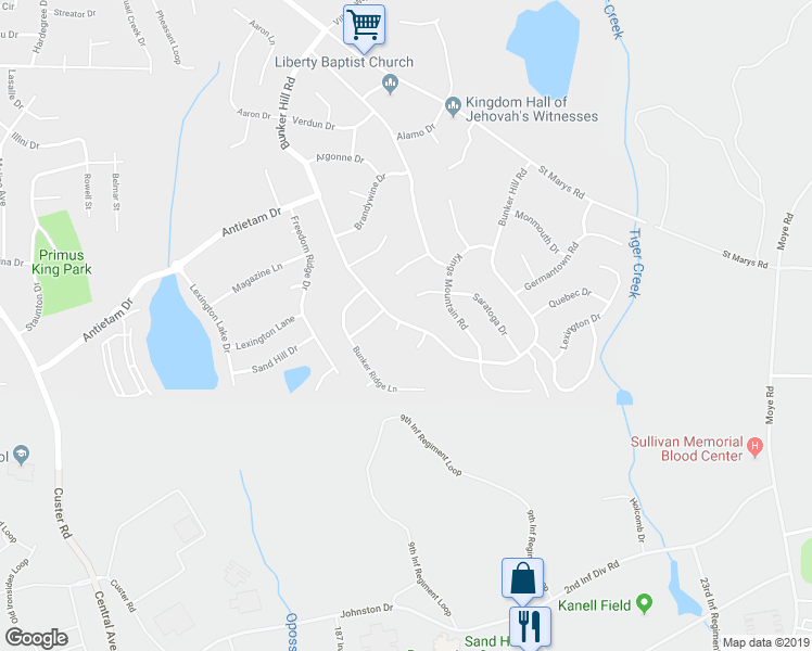 map of restaurants, bars, coffee shops, grocery stores, and more near 1607 Bunker Hill Road in Columbus