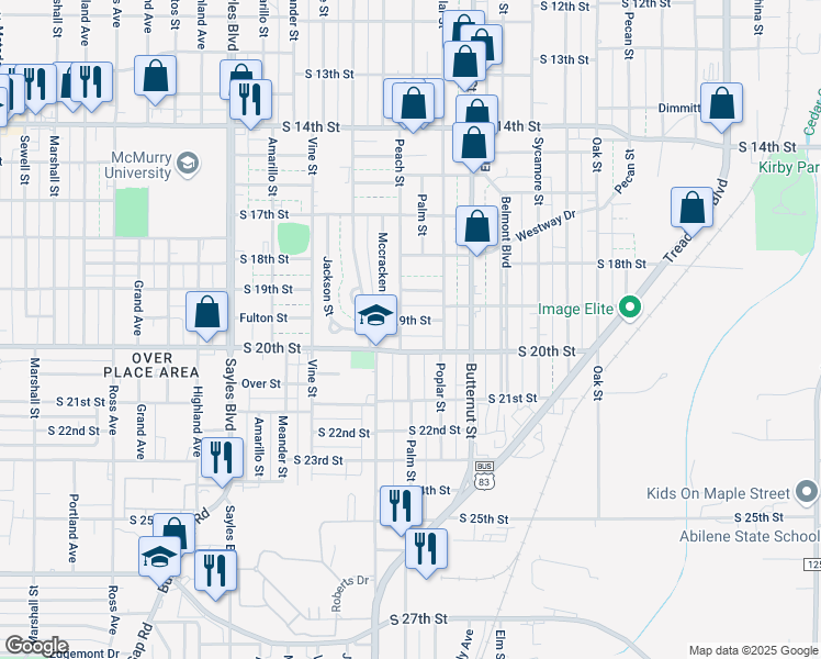 map of restaurants, bars, coffee shops, grocery stores, and more near 1449 S 19th St in Abilene