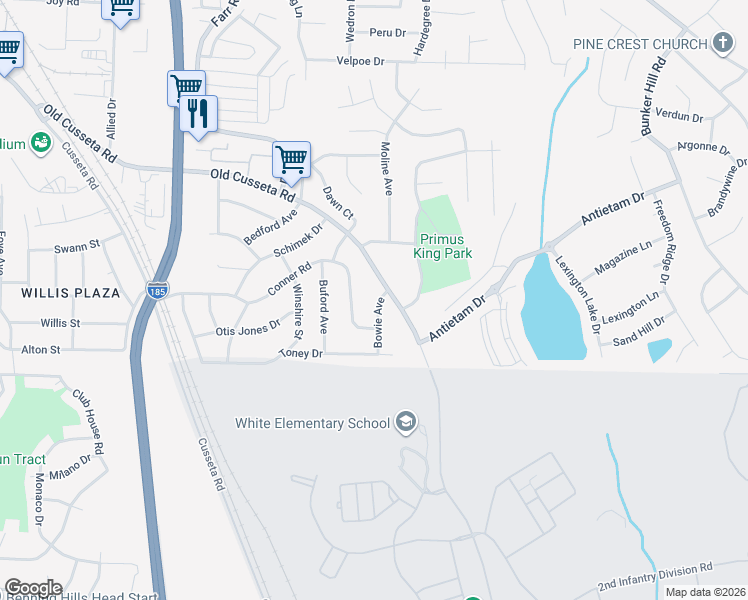 map of restaurants, bars, coffee shops, grocery stores, and more near 1439 Bowie Avenue in Columbus