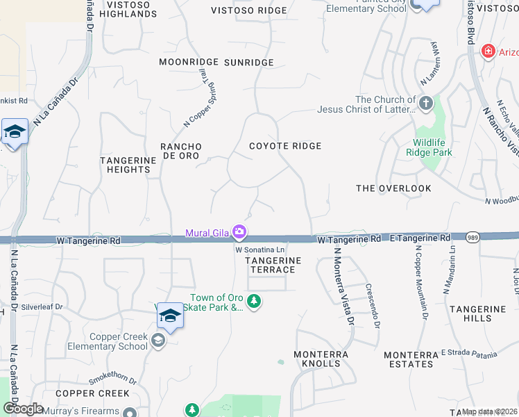 map of restaurants, bars, coffee shops, grocery stores, and more near 12096 North Solitude Ridge Place in Oro Valley