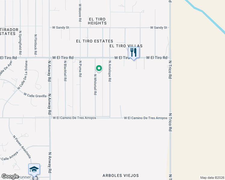 map of restaurants, bars, coffee shops, grocery stores, and more near 12190 North Antelope Road in Marana