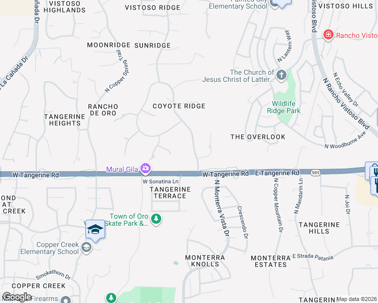 map of restaurants, bars, coffee shops, grocery stores, and more near 12082 North Red Mountain Drive in Oro Valley
