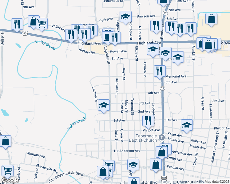 map of restaurants, bars, coffee shops, grocery stores, and more near 2000 Summerfield Road in Selma