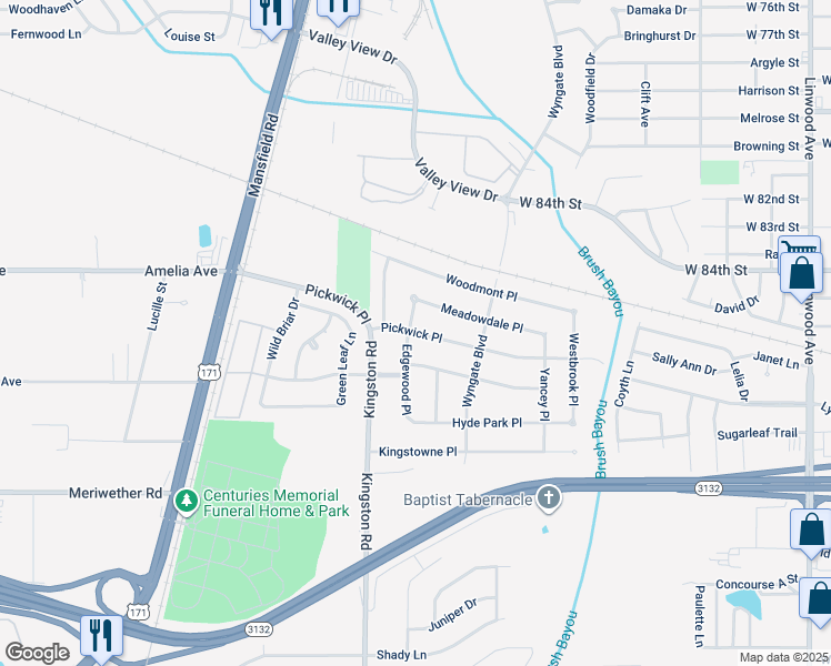 map of restaurants, bars, coffee shops, grocery stores, and more near 746 Pickwick Place in Shreveport
