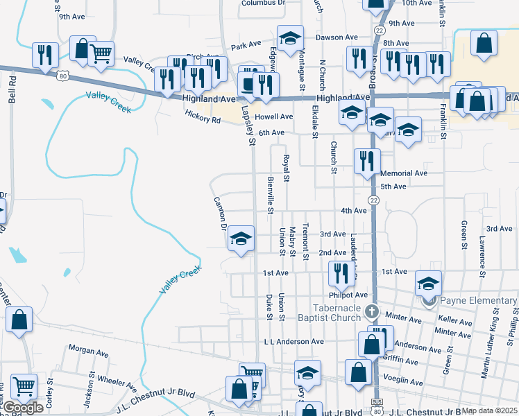 map of restaurants, bars, coffee shops, grocery stores, and more near 2000 Summerfield Road in Selma