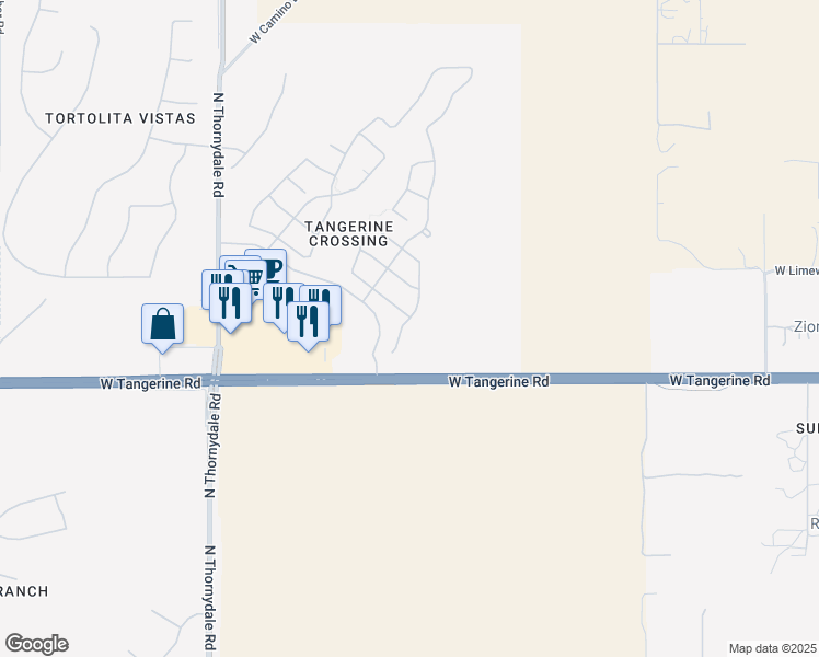 map of restaurants, bars, coffee shops, grocery stores, and more near 12098 North Quail Feather Boulevard in Marana