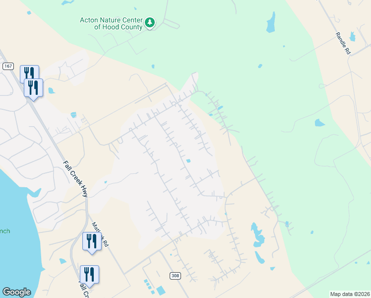 map of restaurants, bars, coffee shops, grocery stores, and more near 232 Martin Drive in Granbury
