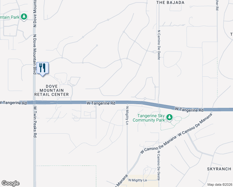 map of restaurants, bars, coffee shops, grocery stores, and more near 12031 North Meditation Drive in Marana