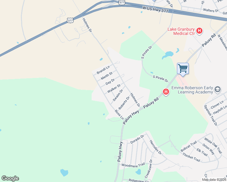 map of restaurants, bars, coffee shops, grocery stores, and more near 2023 Walker Street in Granbury