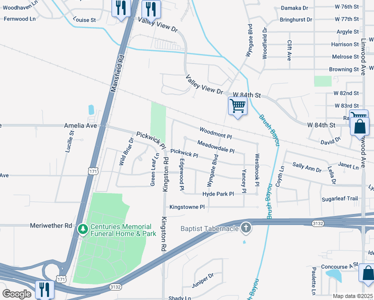 map of restaurants, bars, coffee shops, grocery stores, and more near 746 Pickwick Place in Shreveport