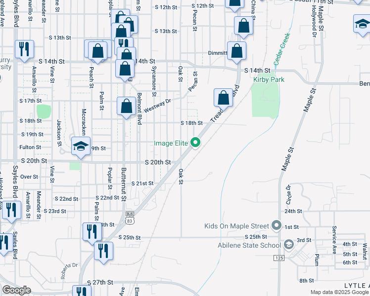 map of restaurants, bars, coffee shops, grocery stores, and more near 1920 South Treadaway Boulevard in Abilene