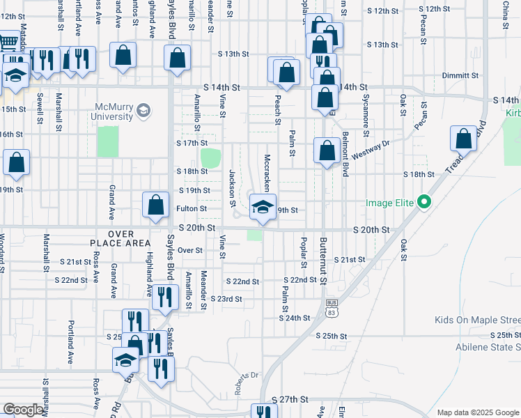 map of restaurants, bars, coffee shops, grocery stores, and more near 1865 Jeanette Street in Abilene