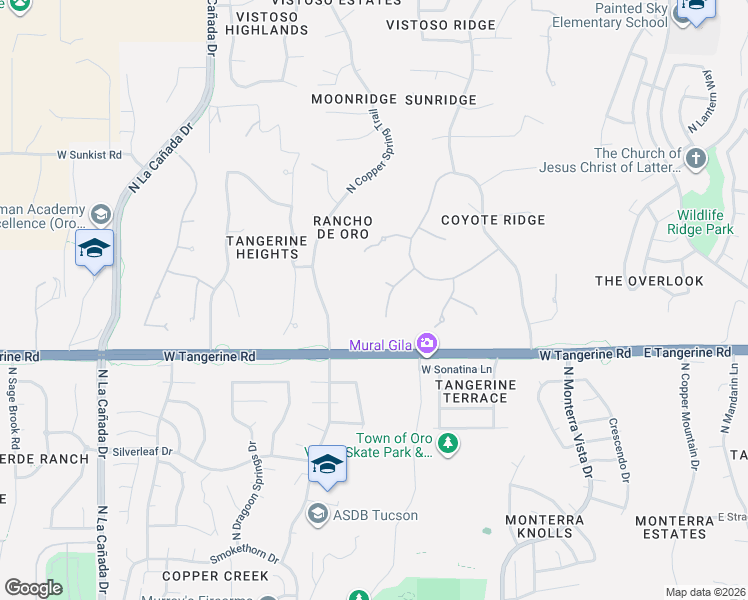 map of restaurants, bars, coffee shops, grocery stores, and more near 12107 North Sliding Rock Place in Oro Valley