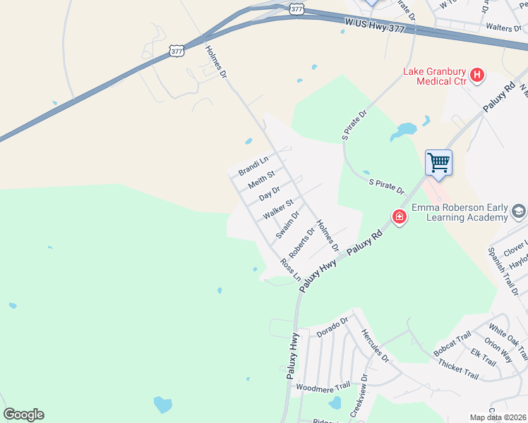map of restaurants, bars, coffee shops, grocery stores, and more near 2023 Walker Street in Granbury