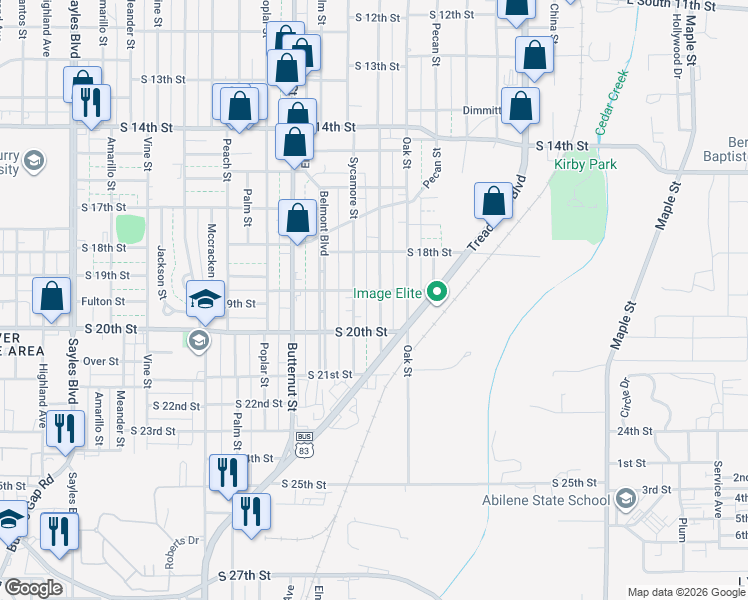 map of restaurants, bars, coffee shops, grocery stores, and more near 1910 Chestnut Street in Abilene