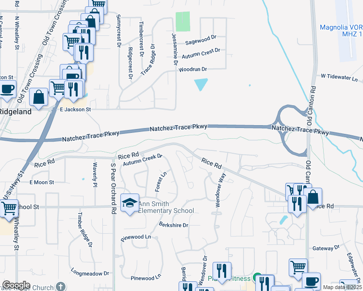 map of restaurants, bars, coffee shops, grocery stores, and more near 469 Rice Road in Ridgeland