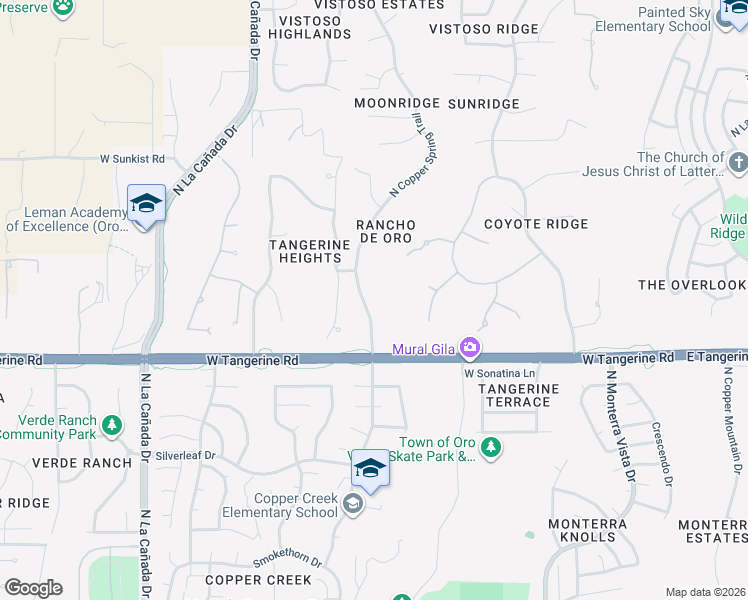 map of restaurants, bars, coffee shops, grocery stores, and more near 12118 North Copper Springs Trail in Oro Valley