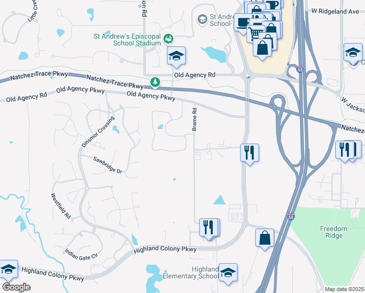 map of restaurants, bars, coffee shops, grocery stores, and more near 430 Greenwood Lane in Ridgeland